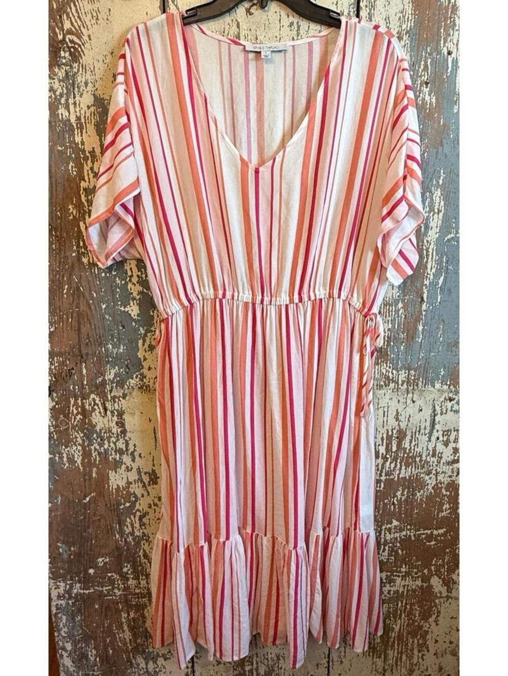 NWOT Single Thread pink and white striped midi dress size Large